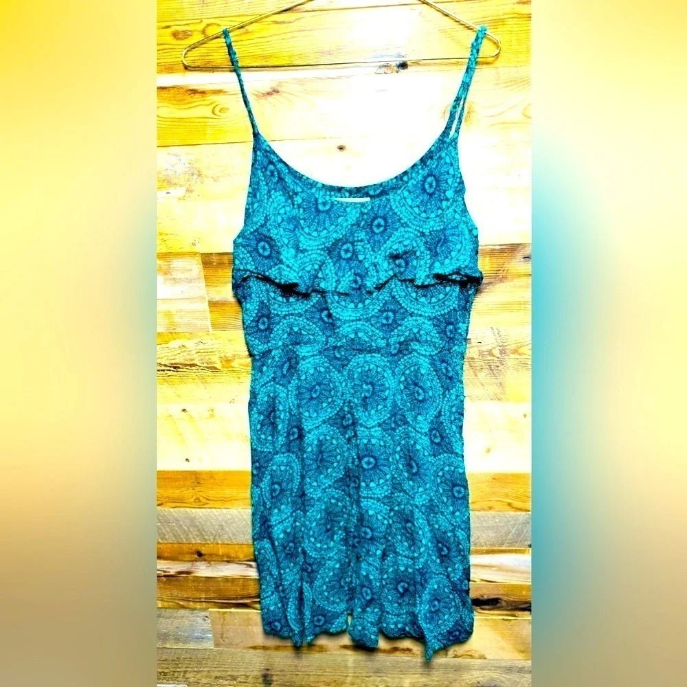 Banana Republic Spaghetti Strap Dress teal geometric paisley cocktail street USM
